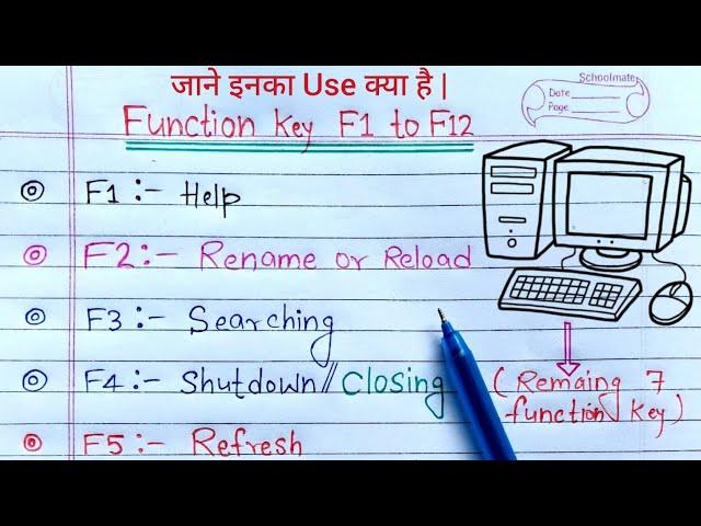 Function Key of Computer | Use of function key F1 to F12