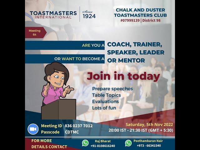 Meeting #64 | Chalk & Duster Toastmasters Club