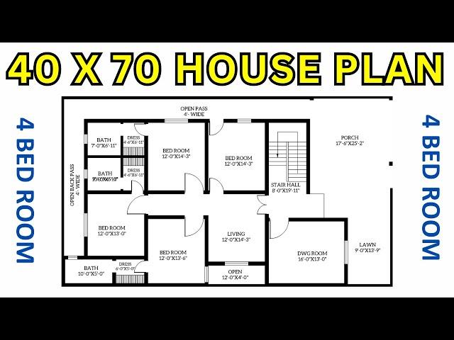 40x70 Modern House Plan Design | 2800 Sq Ft | 4Bhk |10 Marla Layout Plan