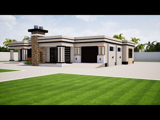 Flat roof house design | 3 Bedroom | 19.2m x 16.1m  |Low cost