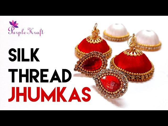 How to make silk thread jhumkas | Beautiful jhumkas | Handmade jewelry | Purple Kraft