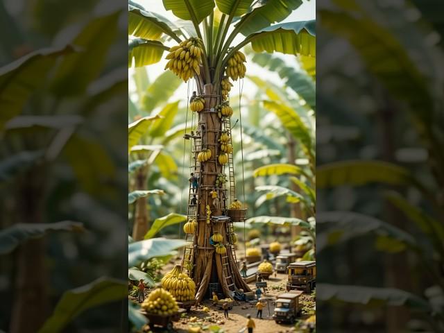 Giant Banana Harvest by Tiny Workers‍️ | Mini World Magic! #banana #tiny #tinyguys