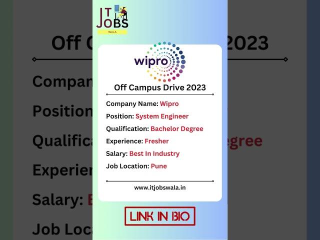 Wipro Off Campus Drive 2023 | System Engineer | Bachelor Degree | Any Batch | Pune