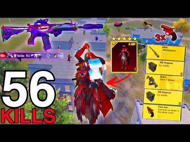 56KILLS!! HARDEST GAMEPLAY EVER with BLOOD-RAVEN x-SUIT  I SOLO vs SQUAD PUBG Mobile