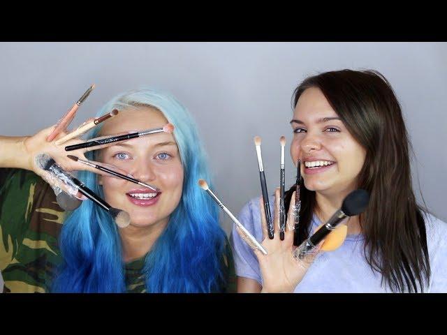 doing our makeup with brushes taped to our fingers ft. Alycia Marie