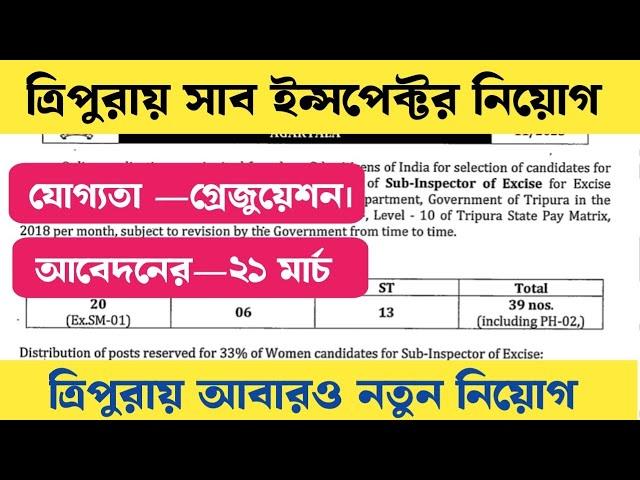 New job notification tripura government||সাব ইন্সপেক্টর নিয়োগ ত্রিপুরা রাজ্যের মধ্যে