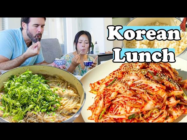 Stone Pot Bulgogi, Fresh Kimchi and Pot Rice for Korean Lunch at Home