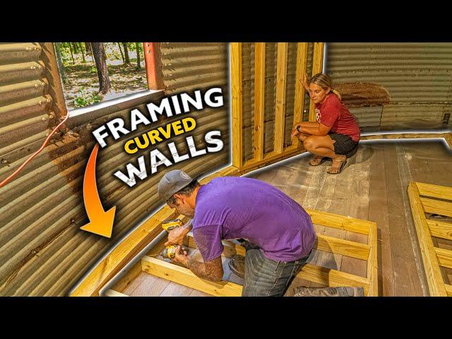 How To FRAME Curved Walls / Grain Bin TINY HOUSE Build