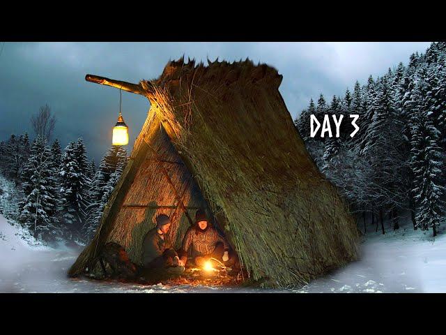 6 DAYS Winter Bushcraft: Building a Survival Shelter in Snow & Cold