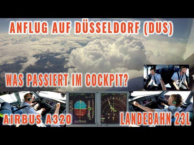 Dusseldorf (DUS): What happens in the Airbus cockpit? Approach + landing Rwy 23L. With birds + rain