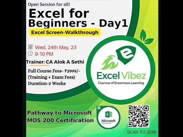 Excel for Beginners - MOS Certification Course Day1 -- CA Alok A Sethi #excel