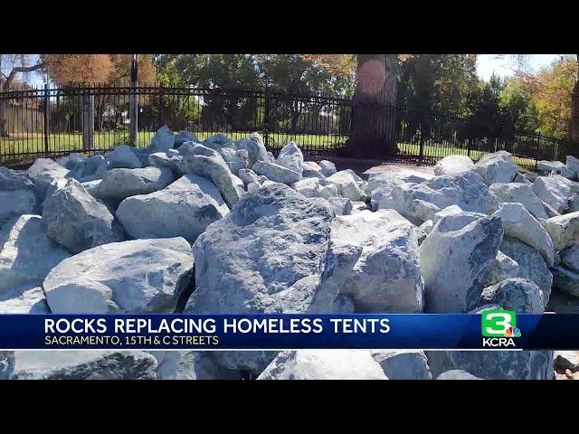 City of Sacramento looking into who placed rocks on sidewalk, replacing tents