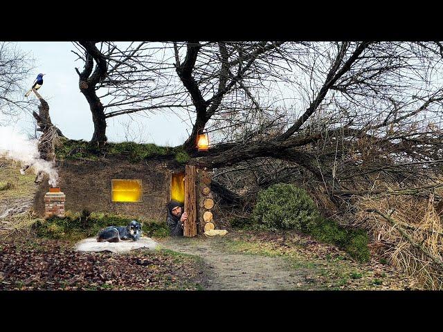 Building a Secret Shelter Under a Huge Fallen Tree for Survival | Warm and cozy dugout, Bushcraft