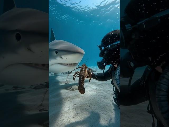 Lobster in Hand, Shark in Sight — What a Wild Twist! ️ #sharkencounters