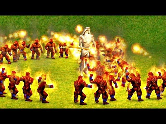 50 Fire Giant vs Living Poseidon Statue | Age of Mythology