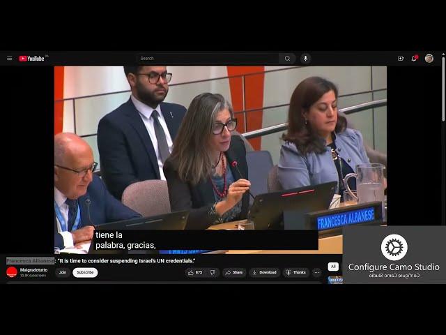 Francesca Albanese. Es hora de considerar suspender a ISRAEL como miembro de la ONU. CFM ed especial