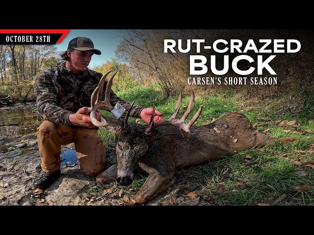 Rut-Crazed Buck Running a Scrape Line - Carsen's Short Season | Bowhunting Whitetails w/ Bill Winke