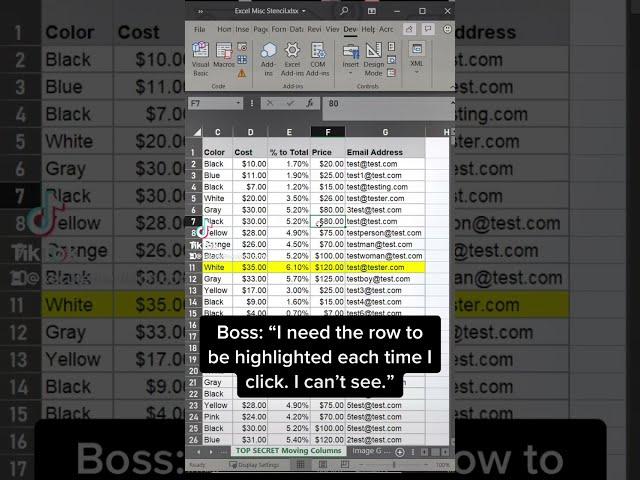 Excel tip to highlight row with one click #exceltips #excel #exceltricks