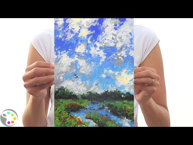 How to Paint a Landscape with a palette knife | Acrylic Painting Tutorial