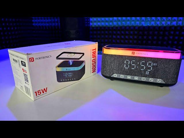 Portronics Trifusion 16W Bluetooth Speaker with 15W Wireless Charging,Digital Clock️Unboxing Review