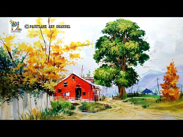 Learn Landscape Painting With Acrylic Colors By Paintlane | Scenery Painting