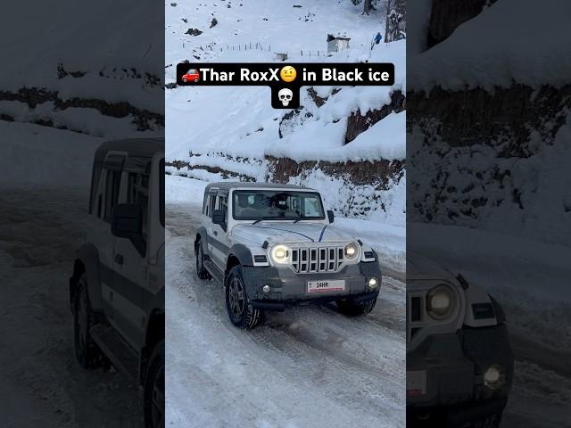Thar RoxX in Black iceStruggling? #blackice #offroad #thar #roxx #shorts #youtubeshorts