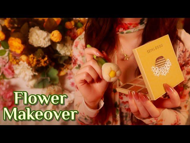 ASMR |  Pampering You with a Floral Makeover (skincare, hair styling, makeup, music) ft. Dossier