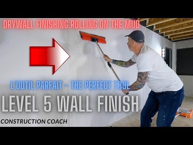 Drywall finishing "LEVEL 5 FINISH" using L'OUTIL PARFAIT finishing tools. Rolling mud and finishing