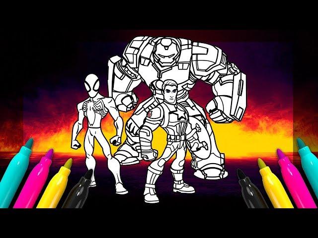 Disney Infinity Avengers Hulkbuster, Captain America, SpiderMan Coloring Page