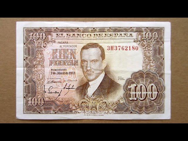 100 Spanish Pesetas Banknote (Hundred Pesetas Spain: 1953) Obverse & Reverse