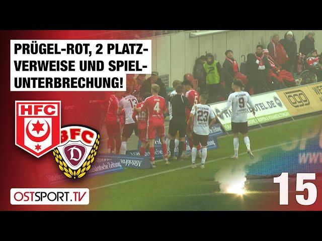 Prügel-ROT, 2 Platzverweise und Spielunterbrechung! Halle - BFC Dynamo | Regionalliga Nordost