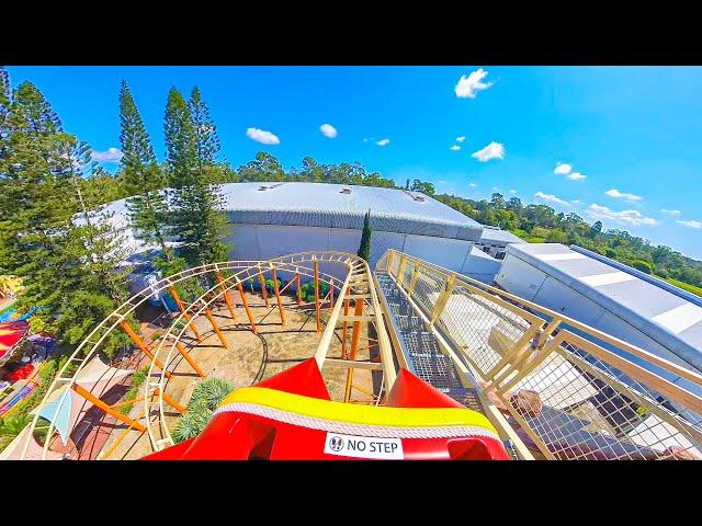 Road Runner Roller Coaster - Warner Brothers Movie World - Onride - 4K - Wide Angle