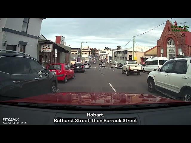 Bathurst and Barrack Sts Hobart fail to give way and then red light runner
