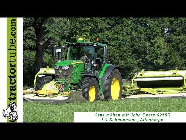 Gras mähen mit John Deere 6215R und Claas durch LU Schmiemann