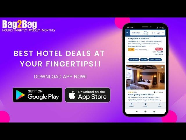 Hotels on Hourly Basis | Hotel Booking Deals | Hourly Stay Hotels | Bag2Bag Hotels