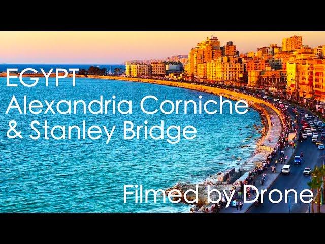 Egypt Alexandria Corniche & Stanley Bridge Landmarks filmed By Drone Mediterranean Montazah Palace
