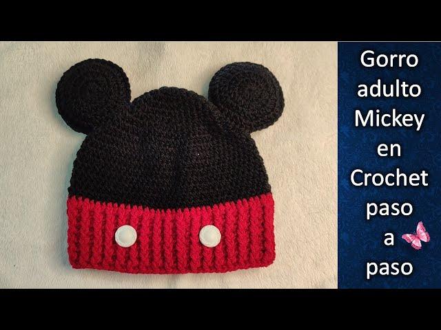 GORRO ADULTO MICKEY en crochet PASO A PASO