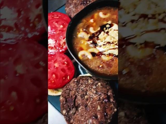 DAY 12 VEGAN MUSHROOM HUNTER'S STEW  w/ kidney bean & walnut burgers made w/ tomato from my garden.