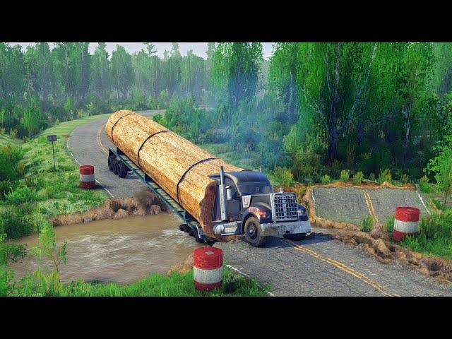 Challenges of Facing Damaged Roads: Truck Carrying Wood Gets Stuck in Soft Soil