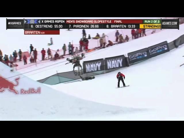 Gjermund Braaten Run 2 Men's Snowboard Slopestyle final - X Games