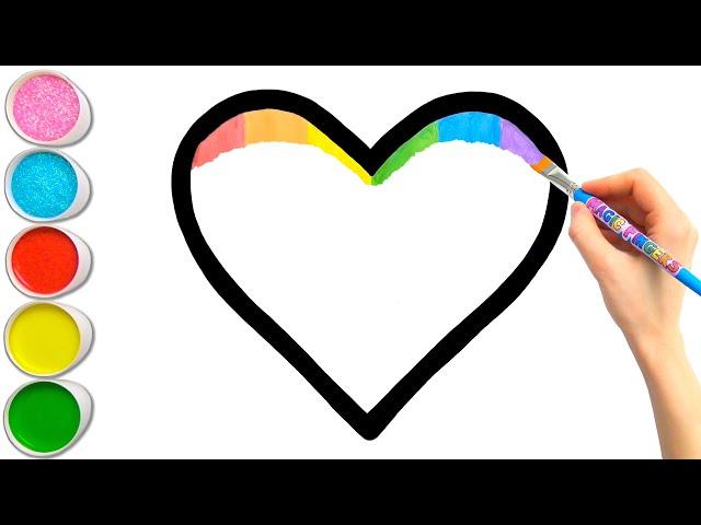 Rainbow Heart Glitter Coloring For Kids | Learn Shapes, Colors For Toddlers | Magic Fingers Art #02