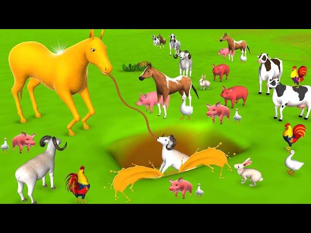 Golden Horse Rescue Sheep | Magical Sheep in Pit -Cow Hen Farm Animals Funny Videos New Farm Diorama