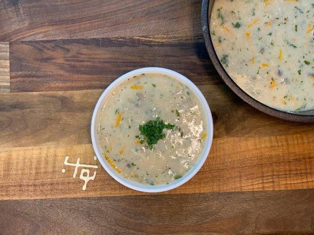 سوپ جو، یک پیش‌غذای عالی با نواب - سوپ شیر - سوپ سفید white soup / rolled oats soup with navab