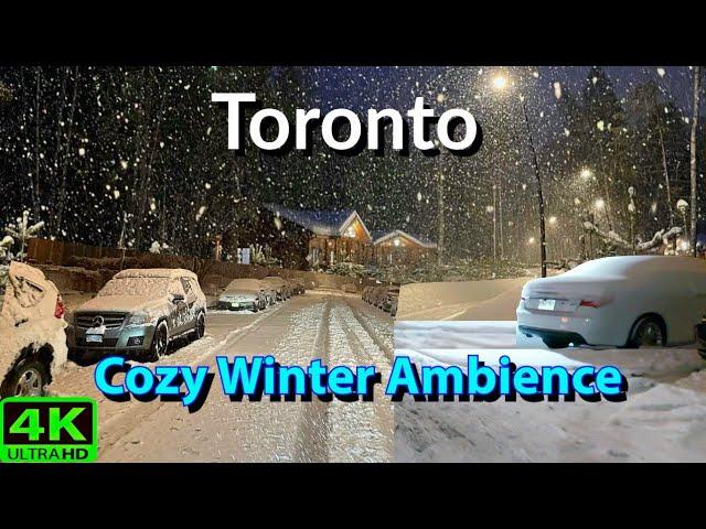 【4K】TORONTO LATE NIGHT NEIGHBORHOOD SNOW WALK | ASMR