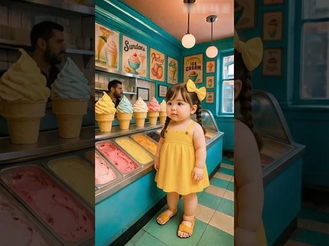 Cute baby girl eats icecream  #ai #icecream #monkey