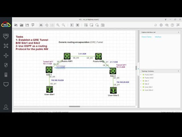 How to configure GRE Tunnel on "H3C/HPE" routers by using HCL Cloud Lab