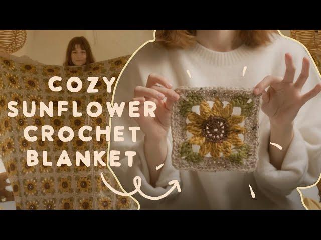 I Made a MASSIVE Sunflower Crochet Blanket  (SUNFLOWER GRANNY SQUARE TUTORIAL)