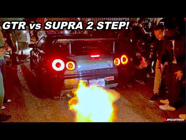 Crazy R34 Skyline GTR 2 Step vs Mk4 Supra vs Supercars Rev Battle!