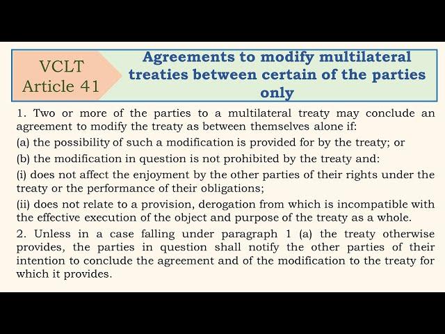 VCLT, Article 41, Agreements to modify multilateral treaties between certain of the parties only