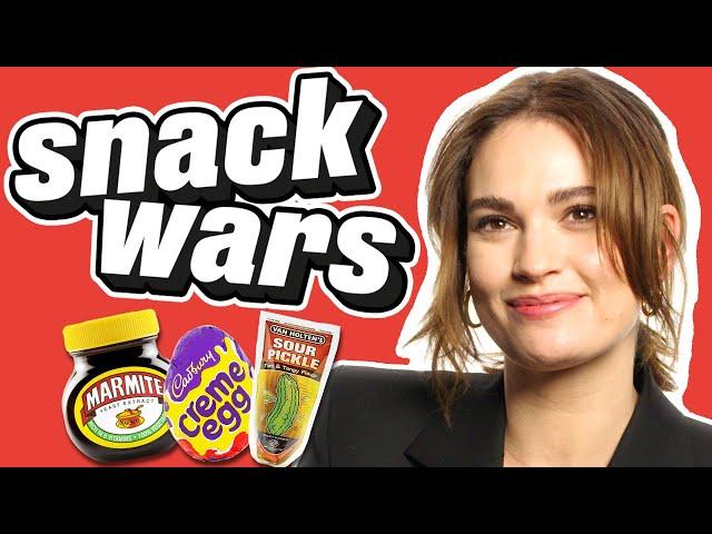 Lily James Has The Best Time Comparing American and British Snacks | Snack Wars | @LADbible